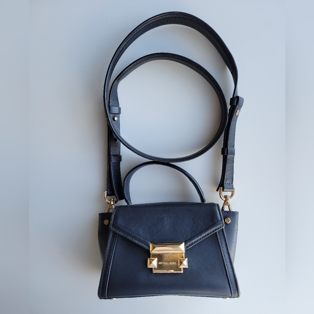 Michael Kors Navy Blue Leather Mini Whitney Top Handle Bag